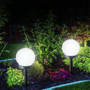 Set 4 x Lampa solara tip glob, cu LED ALB integrat