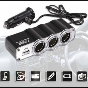 Priza tripla auto cu port USB