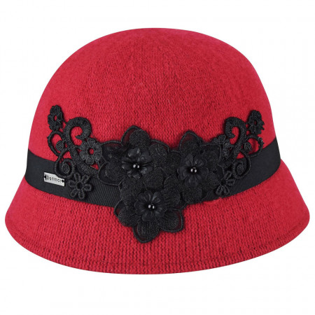 Betmar-palarie-dama-Mindenhall-cloche-rosu