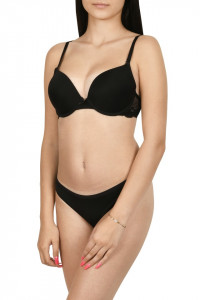 Set sutien push-up cu chilot tanga, negru