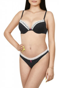 Set sutien semiburetat si chilot tanga, Lemila, bleumarin