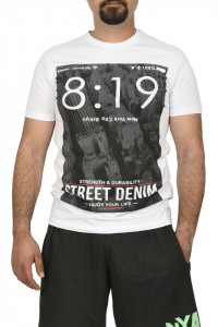 Tricou barbat cu imprimeu Street Denim, alb
