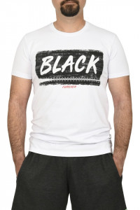 Tricou slim fit cu imprimeu BLACK, alb