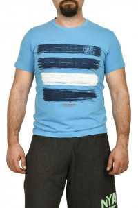 Tricou barbat cu imprimeu grafic, turcoaz