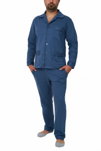 Pijamale din bumbac cu nasturi, Bernard, albastru
