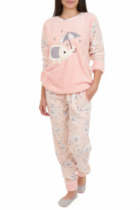 Pijamale polar cu blanita, roz