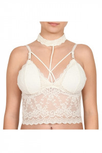 Bustiera dama, cu inchidere pe gat, Bralette, alb