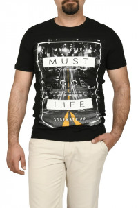 Tricou barbat cu inprimeu MUST GO LIFE, negru