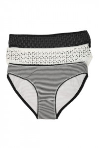 Chiloti clasici cu imprimeu negru/alb, set 3 buc