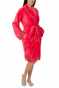 Halat dama cu aplicatii din dantela, Jeannine, fucsia