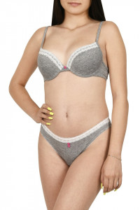 Set sutien semiburetat si chilot tanga, Lemila, gri