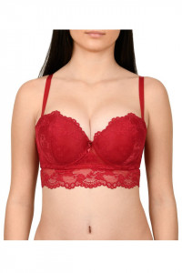 Sutien balconet cu push-up, din dantela, grena