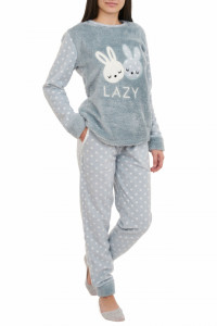 Pijamale polar cu blanita, LAZY, grey blue
