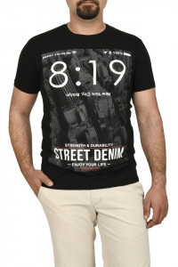 Tricou barbat cu imprimeu Street Denim, negru