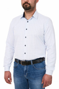 Camasa barbati slim fit in carouri, Reyno, alb