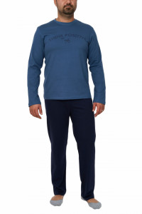 Pijamale barbati din bumbac, Theo, albastru/bleumarin