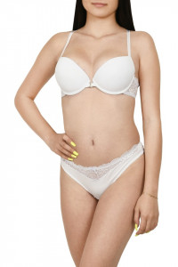 Set sutien cu bretele in “X” si chilot tanga, alb