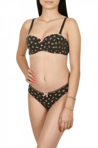 Set sutien cu chilot, imprimeu inimioare, Lemila, gri petrol