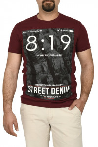 Tricou barbat cu imprimeu Street Denim, grena