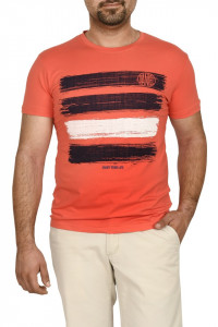 Tricou barbat cu imprimeu grafic, corai