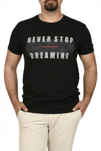 Tricou slim fit, NEVER STOP DREAMING, negru