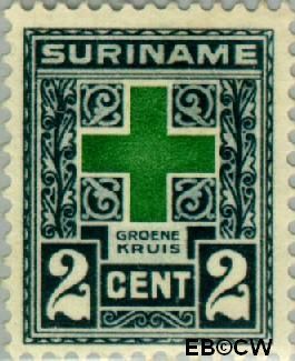 Suriname SU 127  1927 Groene Kruis 2+2 cent  Gestempeld