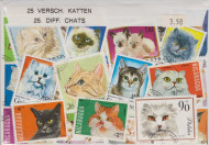Postzegelpakket, 25 verschillende Katten