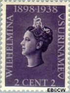 Suriname SU 187  1938 Regeringsjubileum Wilhelmina 2 cent  Gestempeld