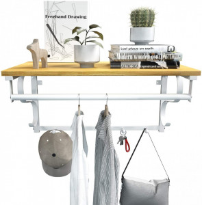 Cuier perete cu etajera Industrial Design Alb 60 x 30 x 32 cm (L x l x l)