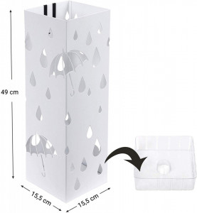 Suport metalic pentru umbrele, 49 x 15,5 x 15,5 cm alb