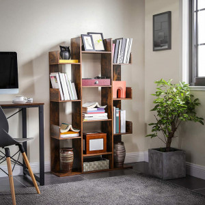 BIBLIOTECA TREE CU 8 COMPARTIMENTE RUSTIC BROWN 2 86 x 25 x 140 cm