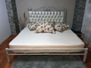 Pat dormitor tapitat Charme, fier forjat cu tapiterie piele ecologica 160 x 200 cm