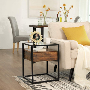 Noptiera, masuta living, Industrial Design , blat sticla 43 x 43 x 54 cm (L x l x l)
