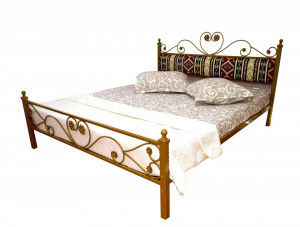 Pat matrimonial fier forjat Pablo, tapiterie stofa motive traditionale 140x200