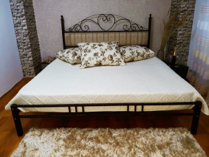 Pat Matrimonial Trigo din fier forjat cu tapiterie din Stofa 140x200