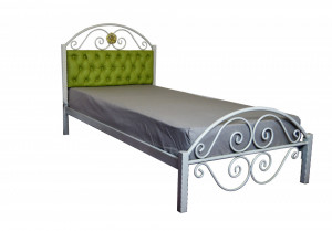Pat metalic Alb cu tapiterie Piele Eco LIME Single 90x190 cm