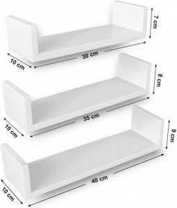 Rafturi plutitoare MDF alb Set 3 Bucati