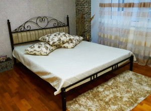 Pat Matrimonial Trigo din fier forjat cu tapiterie din Stofa 140x200