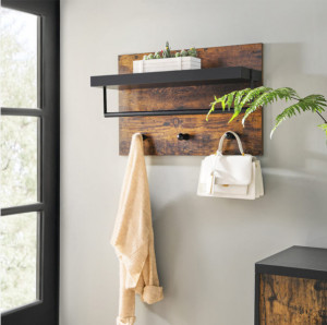 CUIER DE PERETE CU ETAJERA STIL INDUSTRIAL BROWN