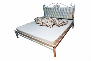Pat matrimonial Charme, fier forjat cu tapiterie piele ecologica 180 x 200 cm