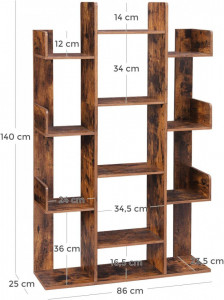 BIBLIOTECA TREE CU 8 COMPARTIMENTE RUSTIC BROWN 2 86 x 25 x 140 cm