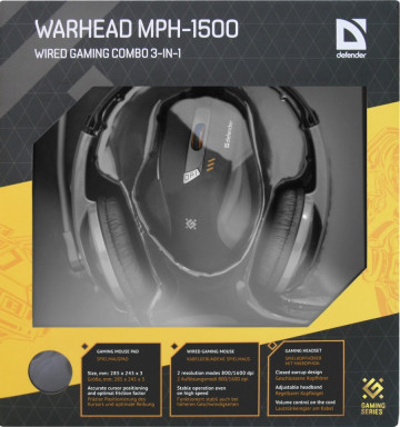 Gaming combo Defender Warhead MPH-1500 black, mouse+headset+pad