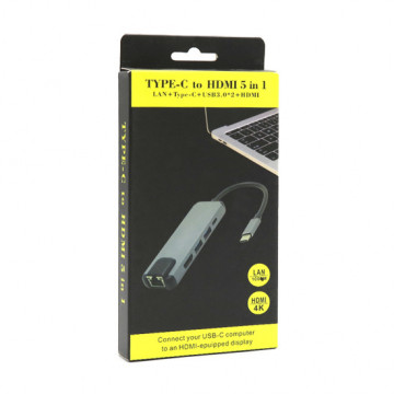 Hub Type-c na HDMI Type C 2xUSB3.0 LAN (5 u 1)