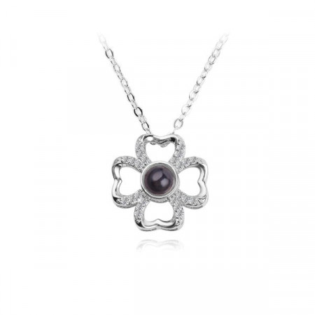 Lantisor Dama Heart Flower "Te iubesc" 100 de limbi - argintiu COL155