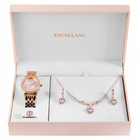 Set cadou, ceas dama, Excellanc, Roze, Sublim Fit Utopia, colier cu pandativ, 1 pereche cercei, inel dama Excellanc, PMC1800220-005SE
