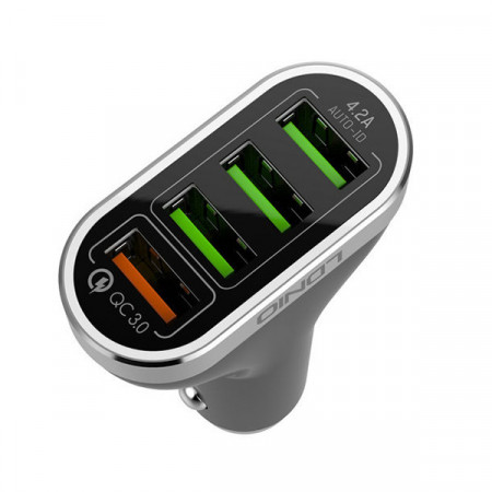 Ldnio Car charger C701Q - 4xUSB - 4,2A QC 3.0 + USB to Lightning cablu negru