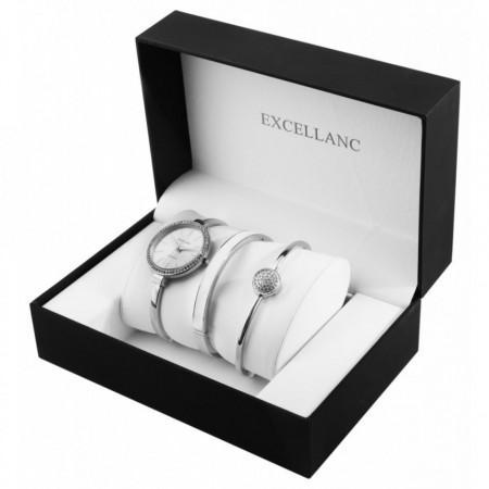 Set cadou ceas dama cu curea metalica in combinatie cu bratari la moda, Argintiu Excellanc, PM1800200-0013