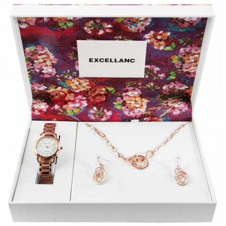 Set cadou, ceas dama, Excellanc, Roze, colier cu pandativ, 1 pereche cercei, PM1800203-001