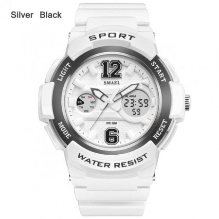 Ceas pentru dama, Smael, Sport, Digital, Rezistent la socuri, afisaj dublu, alb, SML008-V1