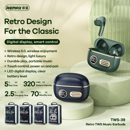 REMAX Bluetooth Earbuds - TWS-39 Power Bank Green